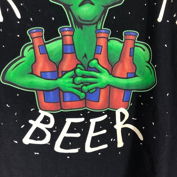 Just Here for the Beer Black Light Glow in the Dark T-Shirt; Alien & Beer SZ L - Picture 4 of 6